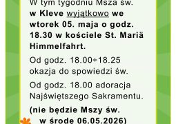 Zmiana Mszy św. w Kleve w tygodniu