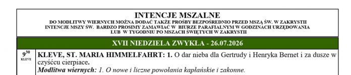 Intencje mszalne 26.07.2026