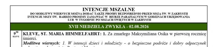 Intencje mszalne 02.08.2026
