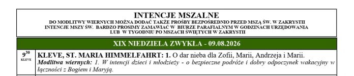 Intencje mszalne 09.08.2026