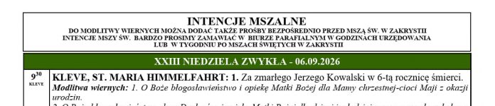 Intencje mszalne 06.09.2026