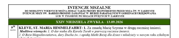 Intencje mszalne 13.09.2026