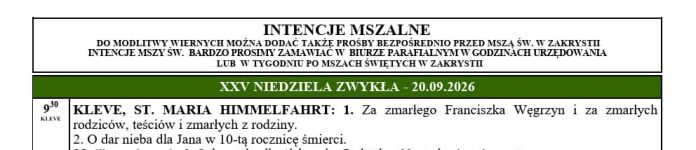 Intencje mszalne 20.09.2026